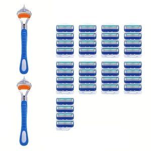 Men's 5 Blade Razor 36 Refills + 2 Handles for High Quality Comfort Shave